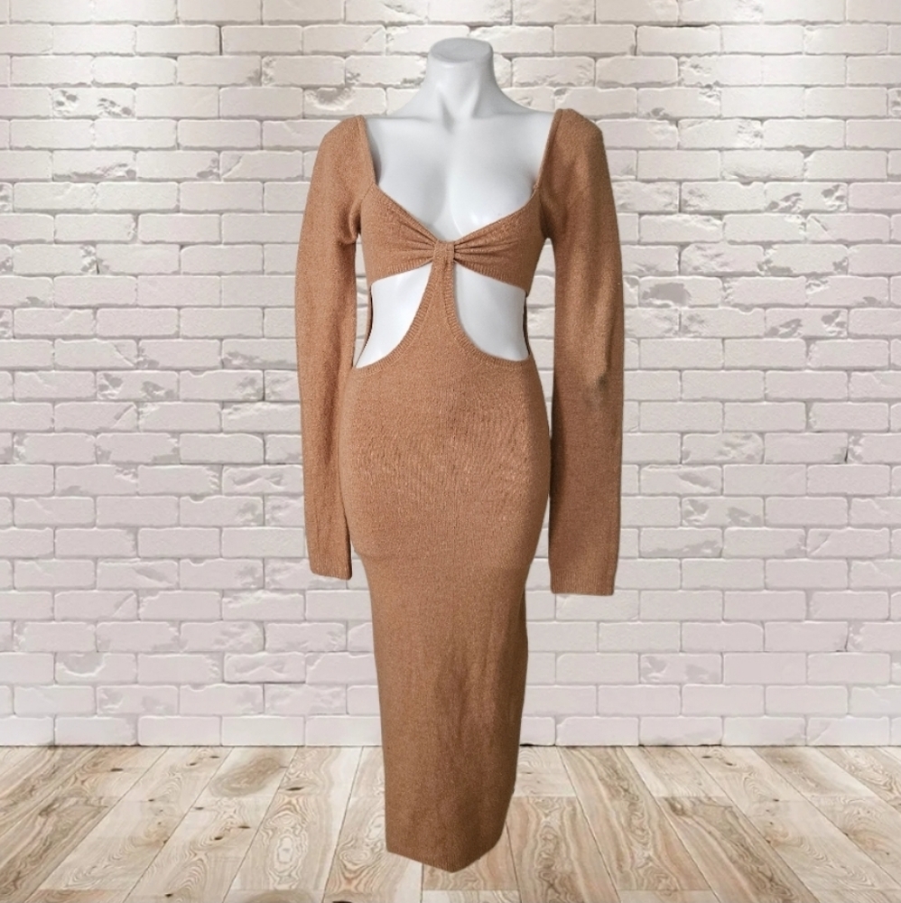 Isalis Chic Tan Cutout Knit Dress